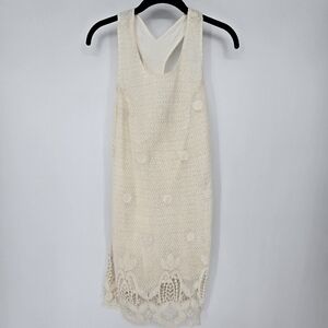 Maje cream crochet floral cross back mini sun dress swim coverup beach size 1